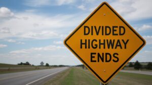 Divided Highway Ends Sign